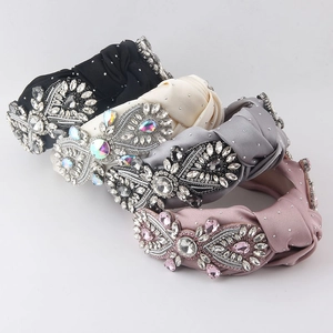 Luxury Baroque Satin Knotted Headband With Shiny Rhinestones And Crystals Fashion Wide Hair Hoop For Women Party Jewelry