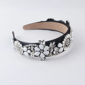 Baroque style floral headband with white crystals and rhinestones for women fashion