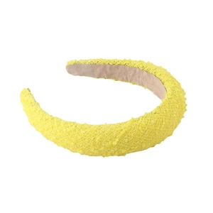 Elegant lemon yellow padded fabric headband with textured mesh for a high cranial top look