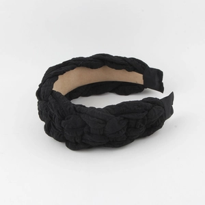 Fashionable black woven mesh headband with wide brim for high skull top hairstyle