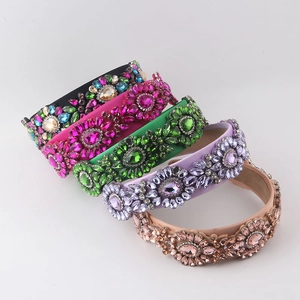 Luxury Metal Rhinestone Inlaid Wide Headband For Women Vintage Palace Style Velvet Satin Hair Hoop Fashion Headwear Accessory