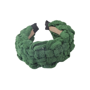 Fashionable green wide woven fabric headband with thick padded texture for women hair