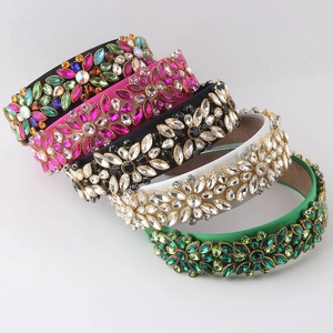 Luxury Baroque Rhinestone Wide Headband For Women Exquisite Floral Crystal Satin Wrapped Hair Accessory For Wedding Party