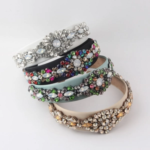 Luxurious Baroque Rhinestone Padded Headband For Women Glitter Crystal Floral Wide Hairband Wedding Party Hair Accessories