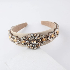 Detailed view of luxury baroque headband with champagne crystals and faceted rhinestones