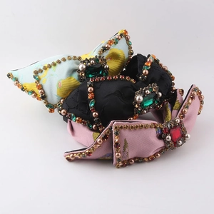 Cerchietto Floreale Imbottito Barocco Con Grandi Strass e Künstliche Perle Sintetiche Fascia Capelli con Fiocco Decorativo per Donna Festa