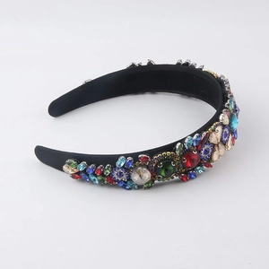 Serre-tête baroque en cristal avec strass colorés sur une base en velours noir pour femme