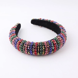 Baroque Padded Headband Multicolor Rhinestone Retro Luxurious Alice Band Wide Sponge Hair Accessories For Women Party Dress