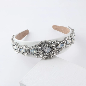 Elegant Baroque white velvet headband with sparkling crystals for bridal parties