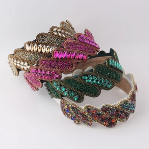 Baroque Retro Rhinestone Beaded Wide Headband Luxury Fabric Padded Hair Hoop For Women Banquet Party Wedding Hair Accessories