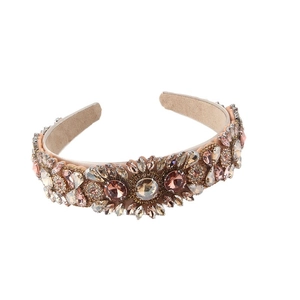 Serre-tête baroque de luxe avec strass roses et cristaux brillants pour femmes chic