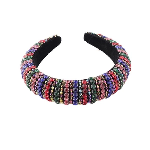 Luxury Baroque headband with colorful crystals on black velvet padded sponge Alice band