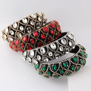 Baroque Vintage Wide Sponge Headband Luxurious Rhinestone Inlaid Padded Alice Band For Women Wedding Banquet Party Hair Accessories