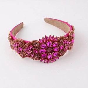 Elegant Baroque headband with pink rhinestones and silk fabric for women's party fashion
