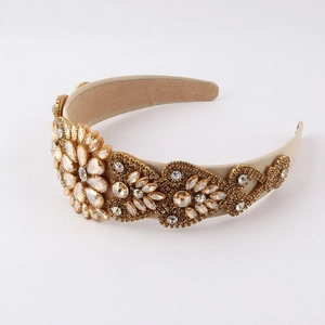 Baroque champagne gold headband with full sparkling rhinestones and heart pattern