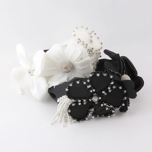 Serre-tête de Luxe en Satin avec Fleurs Strass et Frange de Künstliche Perles Élégant Bandeau Floral 3D pour Mariage Femme