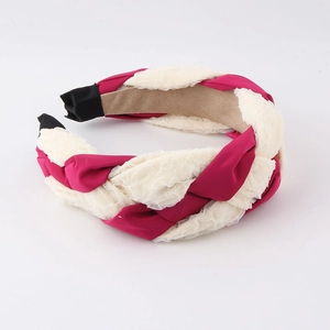 Serre-tête tressé à la mode en magenta et blanc avec texture élégante en satin et dentelle