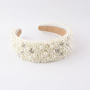 Serre-tête Large de Luxe avec Künstliche Perles d'Imitation et Strass Élégant Accessoire de Cheveux Blanc pour Femme Mariage Fête