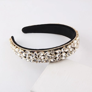 Diadema barroca de terciopelo negro con diamantes de imitación engastados en oro