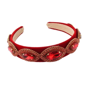 Baroque red velvet headband with large ruby crystals and micro-set rhinestones