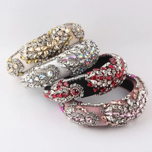 Baroque Padded Sponge Headband For Women Luxury Rhinestone Encrusted Hair Hoop Sparkly Party Wedding Hair Accessories