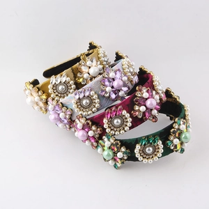 Luxus Barock Strass Künstliche Perle Blume Stirnband Gepolsterter Stoff Breite Haarband Damen Party Hochzeit Haarschmuck