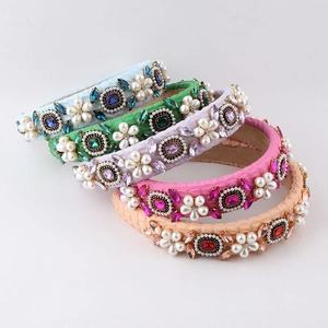 Baroque Padded Sponge Fabric Headband Rhinestone Imitation Artificial Pearl Flower Hairband Vintage Fashion Hair Accessories For Women