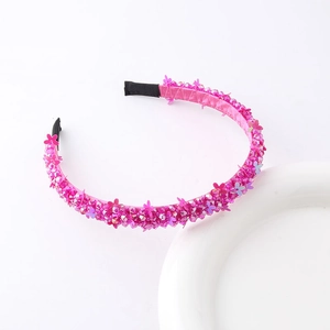 Elegant fuchsia woven headband with sparkling crystal flowers and pink sequins