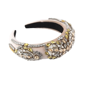 Luxury Baroque champagne padded headband with amber and crystal rhinestones for women
