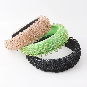 Fashionable Padded Bead Sequin Headband Vintage Bohemian Plastic Resin Hair Band Handmade Street Style Hair Accessory For Women