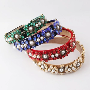 Cerchietto in Velluto Barocco Con Fiori di Strass e Künstliche Perle Lussuosa Fascia per Capelli per Festa Matrimonio Donna Accessori Capelli