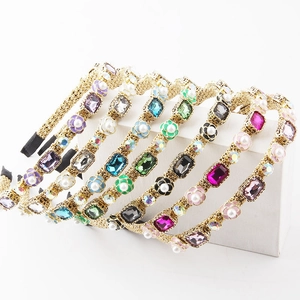 Vintage Braided Headband Gold Plated Alloy With Enamel Flowers Rhinestones And Artificial Pearls For Women Party Hair Accessory