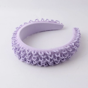 Fashionable lavender padded sponge headband with luxury handmade beadwork and sequins