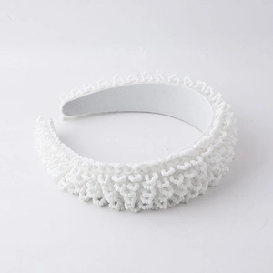 Fashionable white handmade beaded sponge headband for women with relief texture and street style
