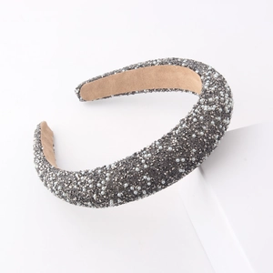 Elegant wide padded headband with sparkling crystals and white pearls on a soft suede lining