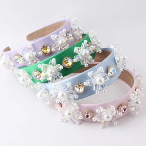 Serre-tête Large en Satin Rembourré Baroque Fleur en Cristal et Strass Künstliche Perle Vintage Accessoire Cheveux Mariage Fête