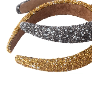 Luxury headband set featuring full rhinestones and pearls with anti-slip suede lining