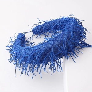 Fashionable royal blue sponge tassel headband with fringe details and woven mesh texture