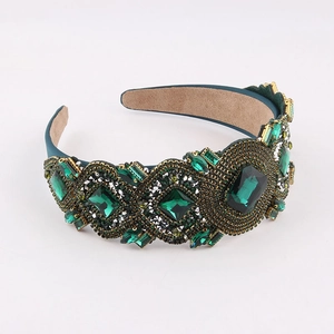Vintage Baroque wide headband with emerald green crystals and sparkling rhinestones