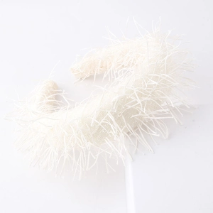 Fashionable white sponge headband with long fringe tassels and feather-like texture for women