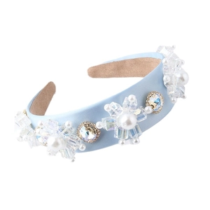 Serre-tête baroque bleu clair en velours avec cristaux et perles au motif de flocon