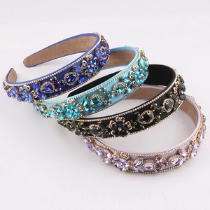 Baroque Rhinestone Headband For Women Vintage Crystal Wide Brim Hair Band Luxury Flower Inlaid Wedding Party Hair Accessories