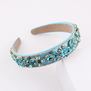 Baroque style headband with peacock blue crystals and floral diamond design for women