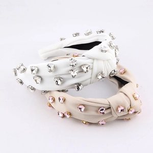 Diadema de Tela con Nudo Barroco de Moda para Mujer con Diamantes de Imitación de Corazón Diadema Acolchada Ancha Accesorios para el Cabello Dulces para Uso Diario