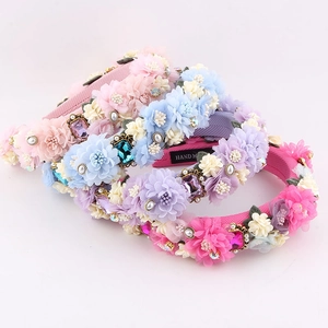 Baroque Handmade Floral Headband With Artificial Pearls Rhinestones Fabric Hair Band For Women Wedding Party Elegant Hair Accessories