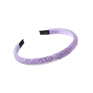 Chic purple beaded headband with faceted crystals and satin lining for women