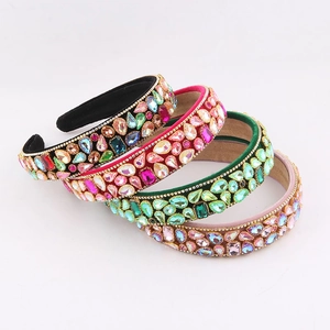 Serre-tête Large Rembourré en Velours de Luxe Avec Strass Colorés Baroque Bandeau en Cristal pour Accessoires Cheveux Femme