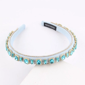 Baroque style light blue fabric headband with oversized sea blue crystals and rhinestones