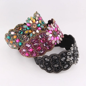 Barocker Luxus Strass Gepolstertes Stirnband Für Damen Breites Samt Kristall Blumen Haarband Vintage Party Schmuck