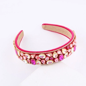 Serre-tête large en velours de luxe avec cristaux colorés et strass pour fêtes